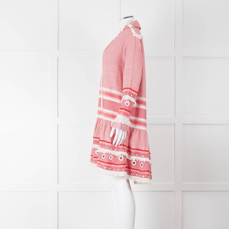 Dodo Bar Or Red Cotton Tie Front Midi Dress