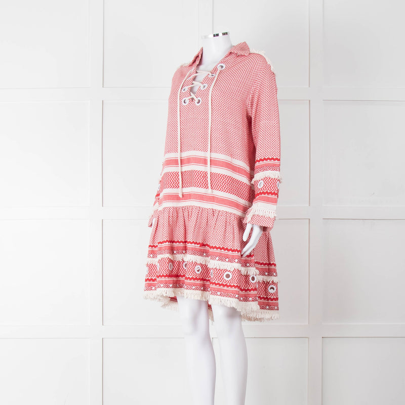 Dodo Bar Or Red Cotton Tie Front Midi Dress