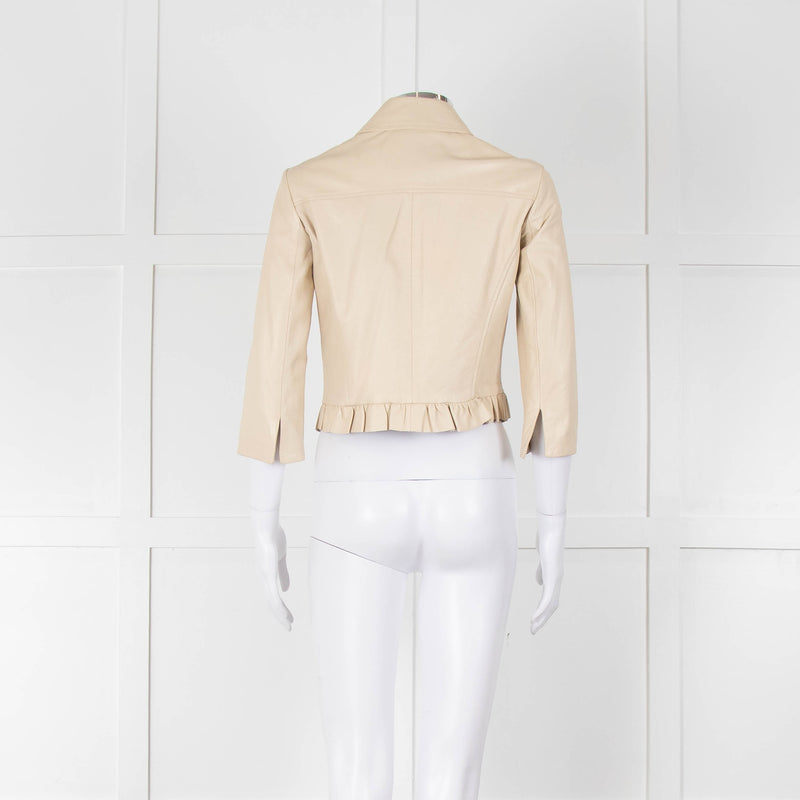 Pennyblack Cream Leather Ruffle Hem Cropped Jacket