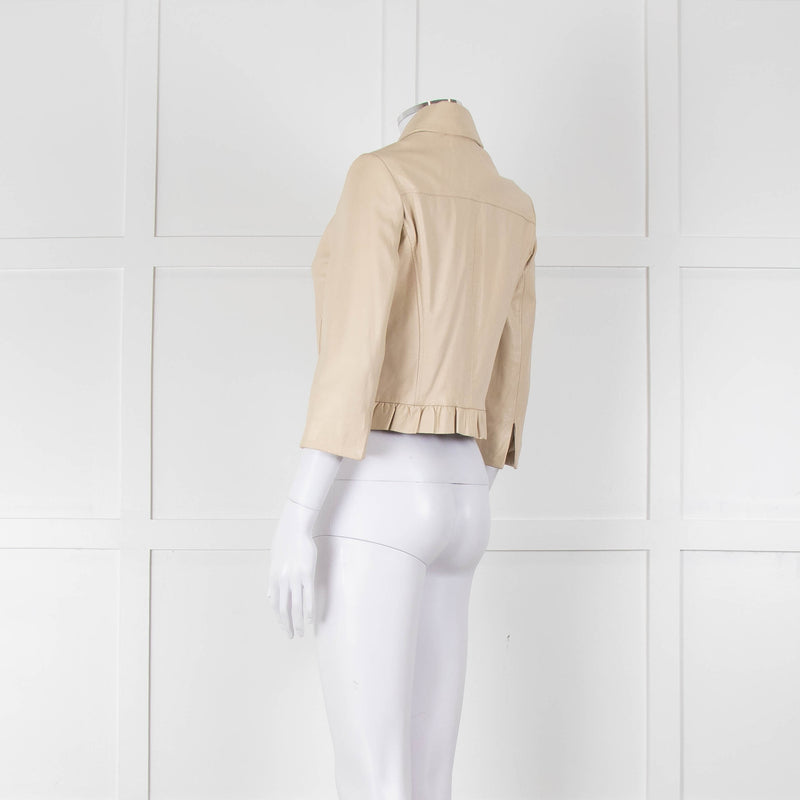 Pennyblack Cream Leather Ruffle Hem Cropped Jacket