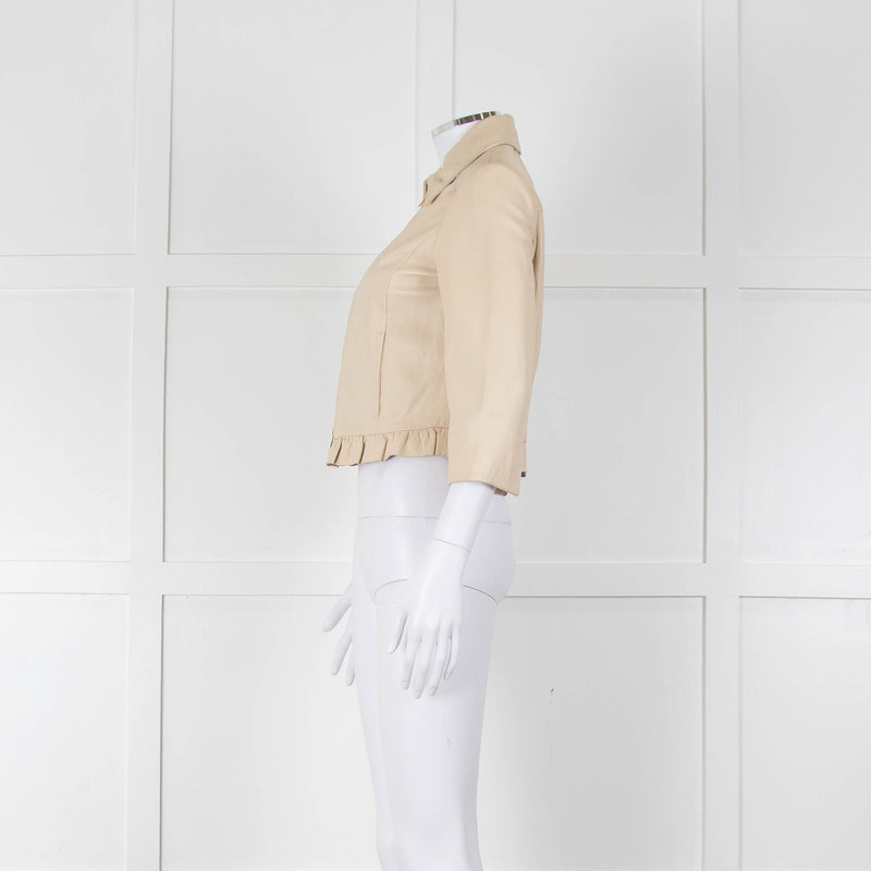 Pennyblack Cream Leather Ruffle Hem Cropped Jacket