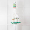 Temperley White Cotton Dress with Green and Pink Lace Panels