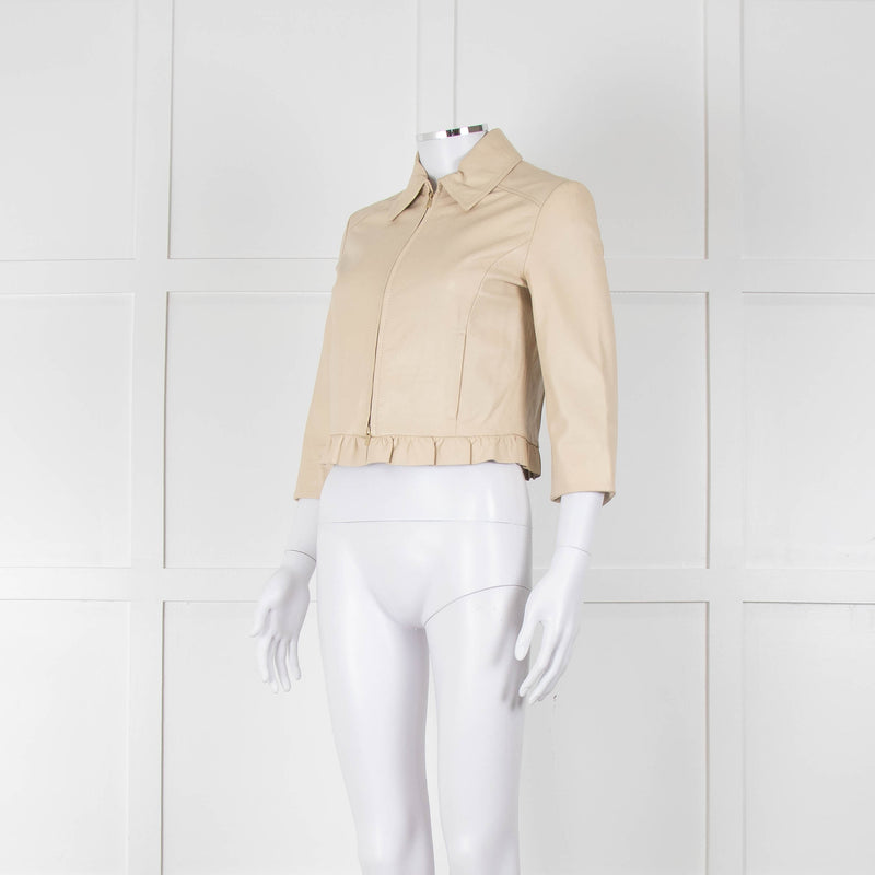 Pennyblack Cream Leather Ruffle Hem Cropped Jacket