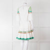 Temperley White Cotton Dress with Green and Pink Lace Panels