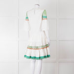 Temperley White Cotton Dress with Green and Pink Lace Panels