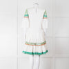 Temperley White Cotton Dress with Green and Pink Lace Panels