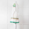 Temperley White Cotton Dress with Green and Pink Lace Panels