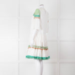 Temperley White Cotton Dress with Green and Pink Lace Panels