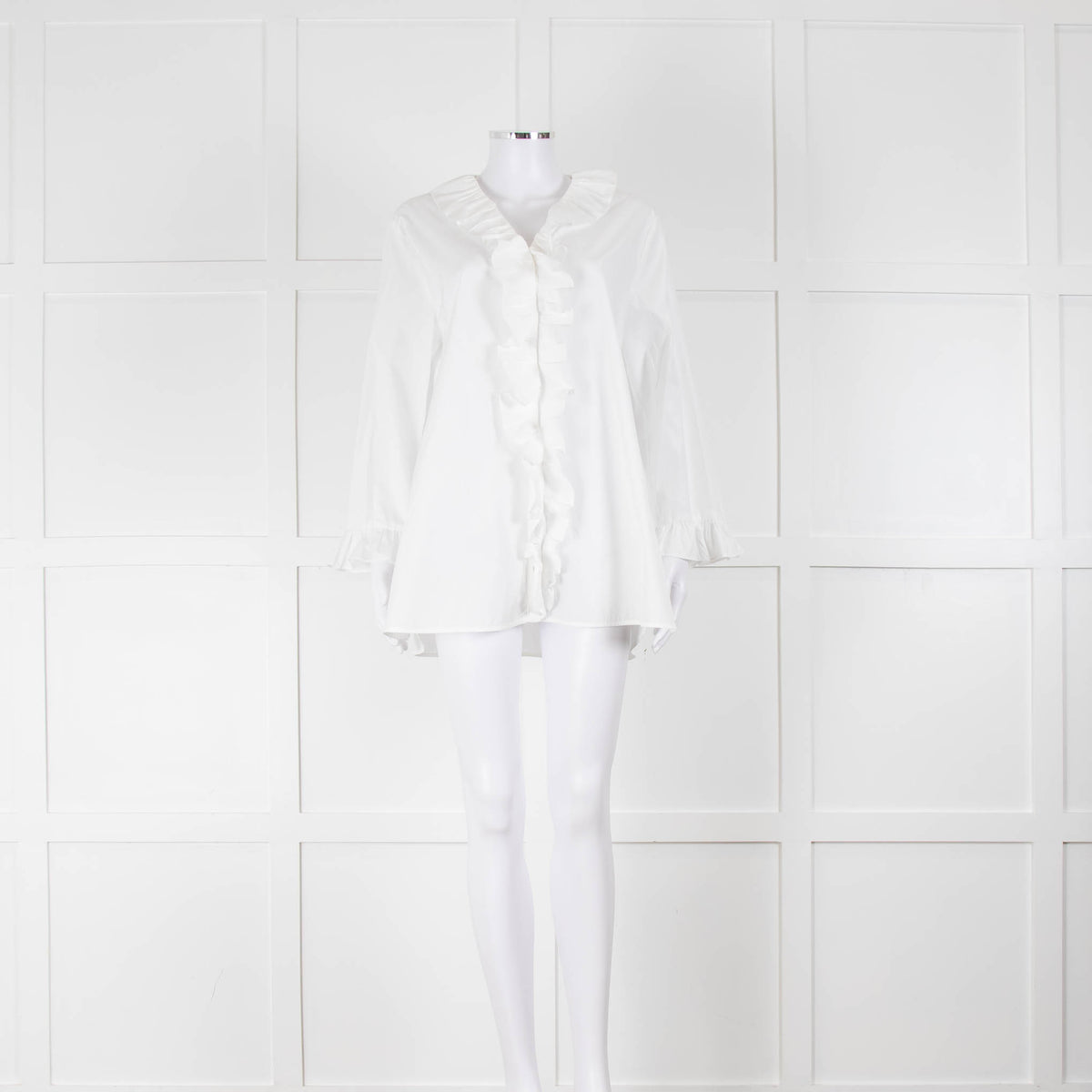 S Max Mara White Front Frill Detail Cotton Shirt