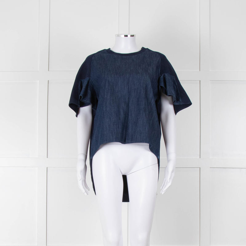 See By Chloe Navy Denim Front Short Sleeve Top