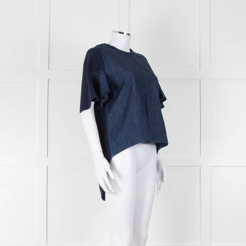 See By Chloe Navy Denim Front Short Sleeve Top