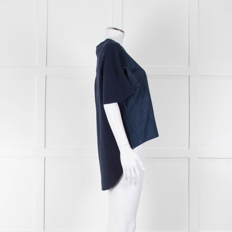 See By Chloe Navy Denim Front Short Sleeve Top
