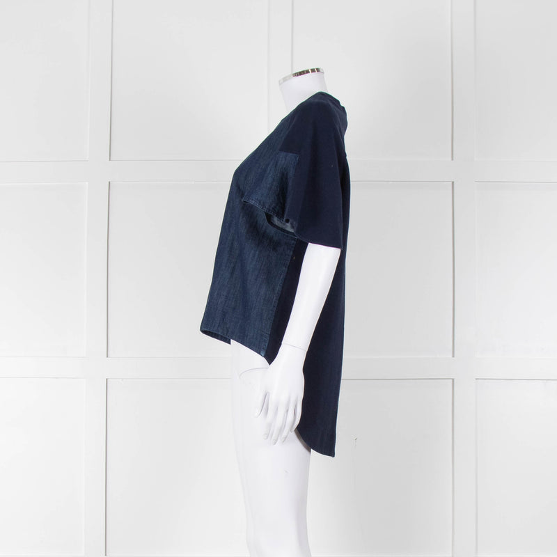 See By Chloe Navy Denim Front Short Sleeve Top