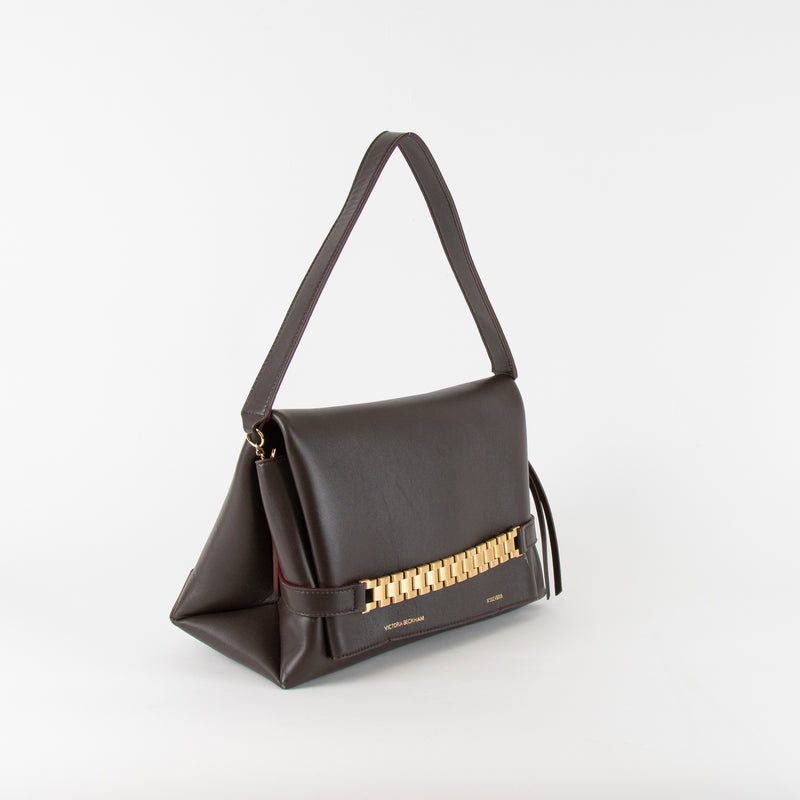 Victoria Beckham Chain Pouch With Gold Link Clutch Brown
