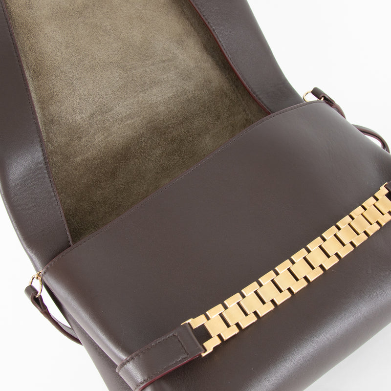 Victoria Beckham Chain Pouch With Gold Link Clutch Brown