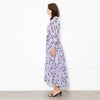 Me + Em White Blue Floral Long Sleeve Tiered Dress