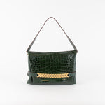 Victoria Beckham Chain Pouch Green Crocodile Print Leather