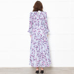 Me + Em White Blue Floral Long Sleeve Tiered Dress