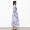 Me + Em White Blue Floral Long Sleeve Tiered Dress