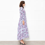 Me + Em White Blue Floral Long Sleeve Tiered Dress