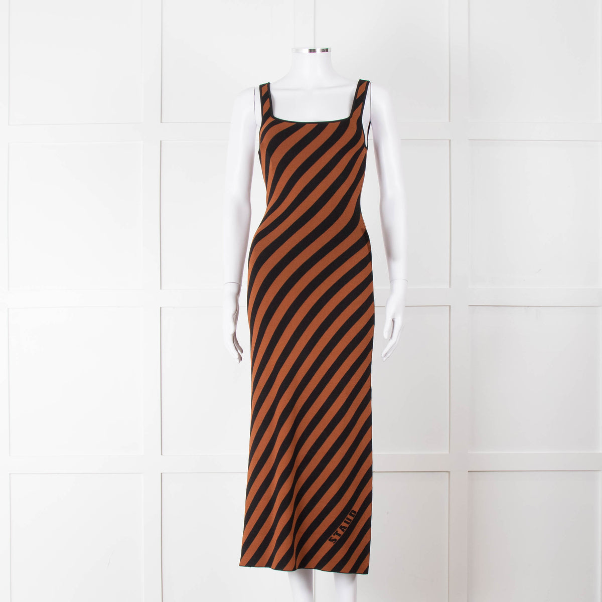 Staud Brown Black Striped Stretchy Sleeveless Dress