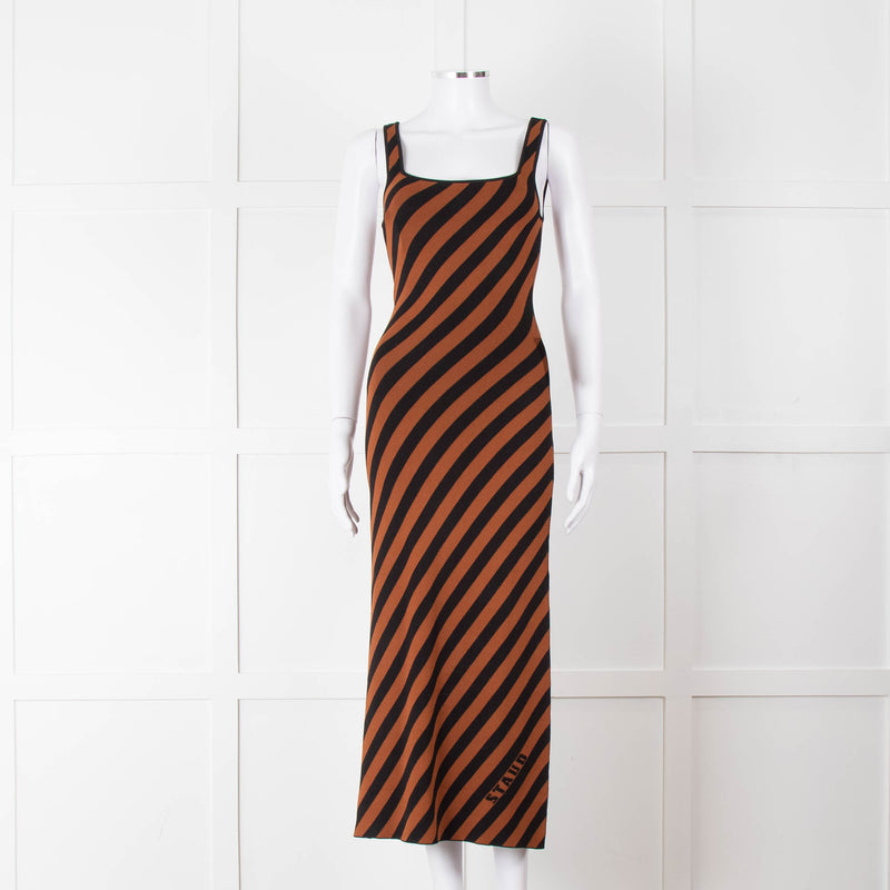 Staud Brown Black Striped Stretchy Sleeveless Dress
