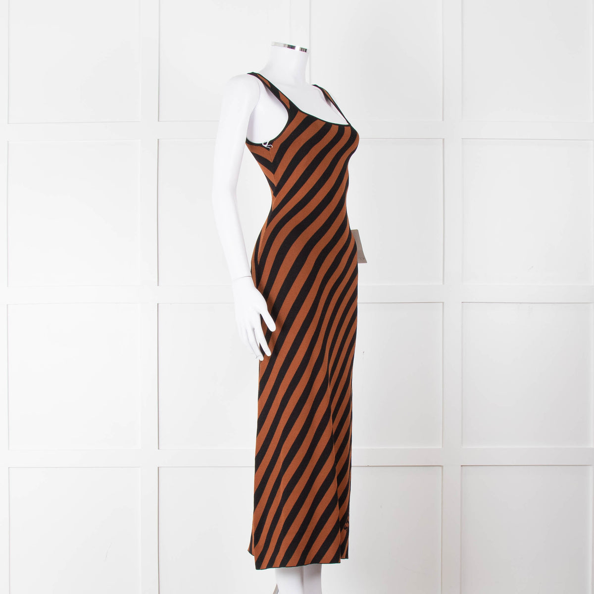 Staud Brown Black Striped Stretchy Sleeveless Dress