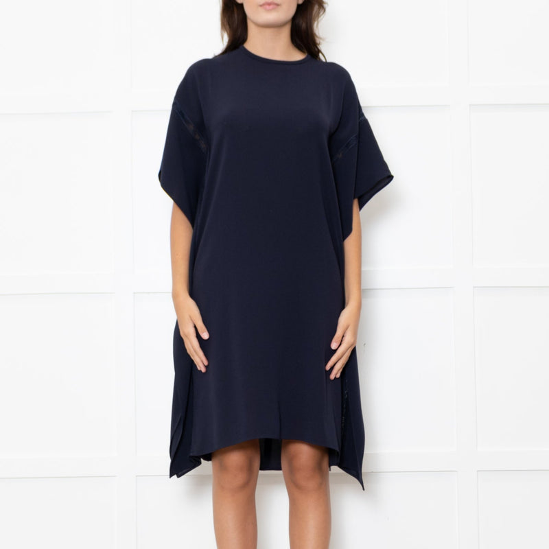 Max Mara Studio Navy Lace Trim Tunic Dress