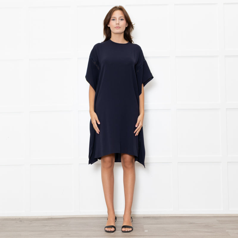Max Mara Studio Navy Lace Trim Tunic Dress