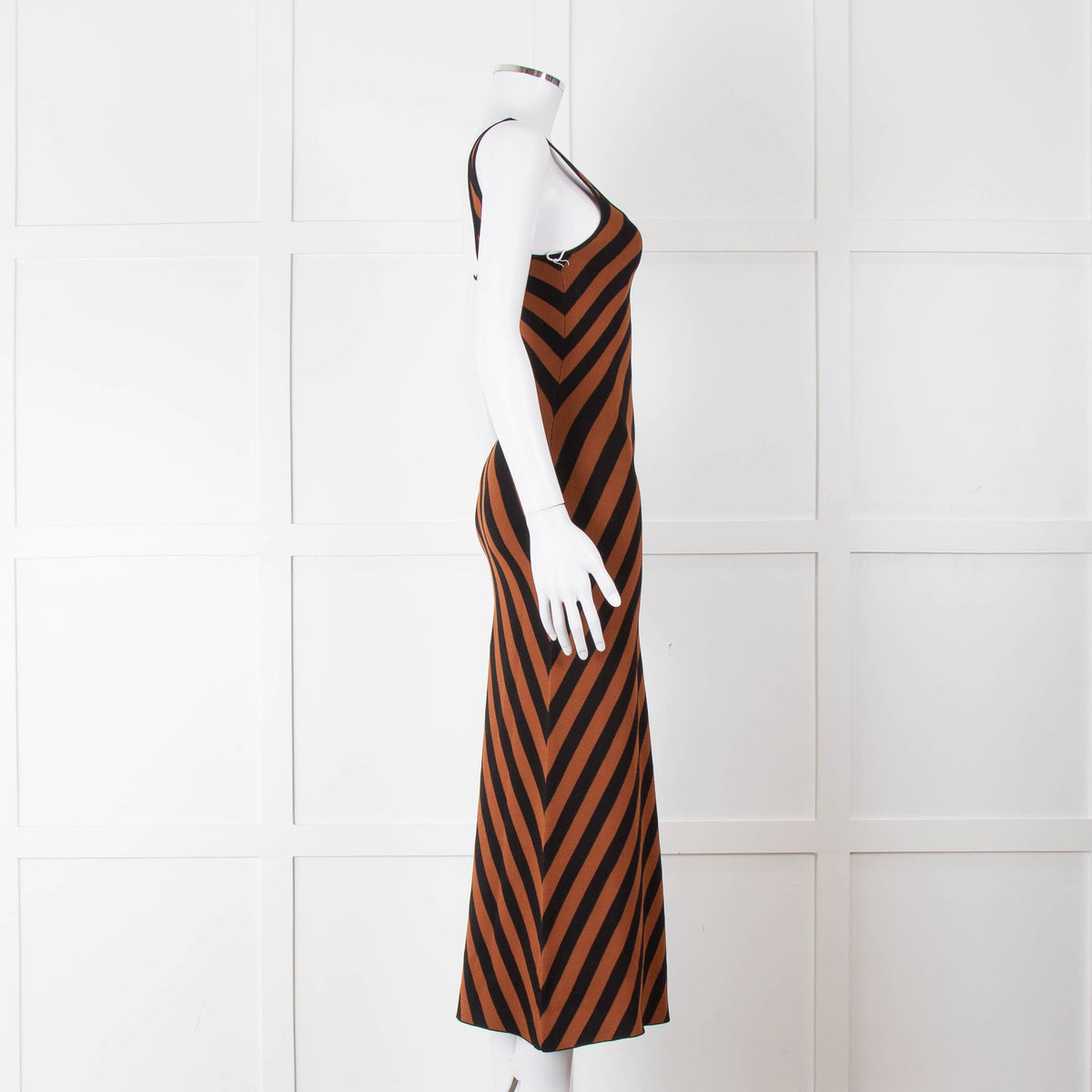 Staud Brown Black Striped Stretchy Sleeveless Dress