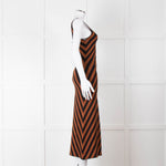 Staud Brown Black Striped Stretchy Sleeveless Dress