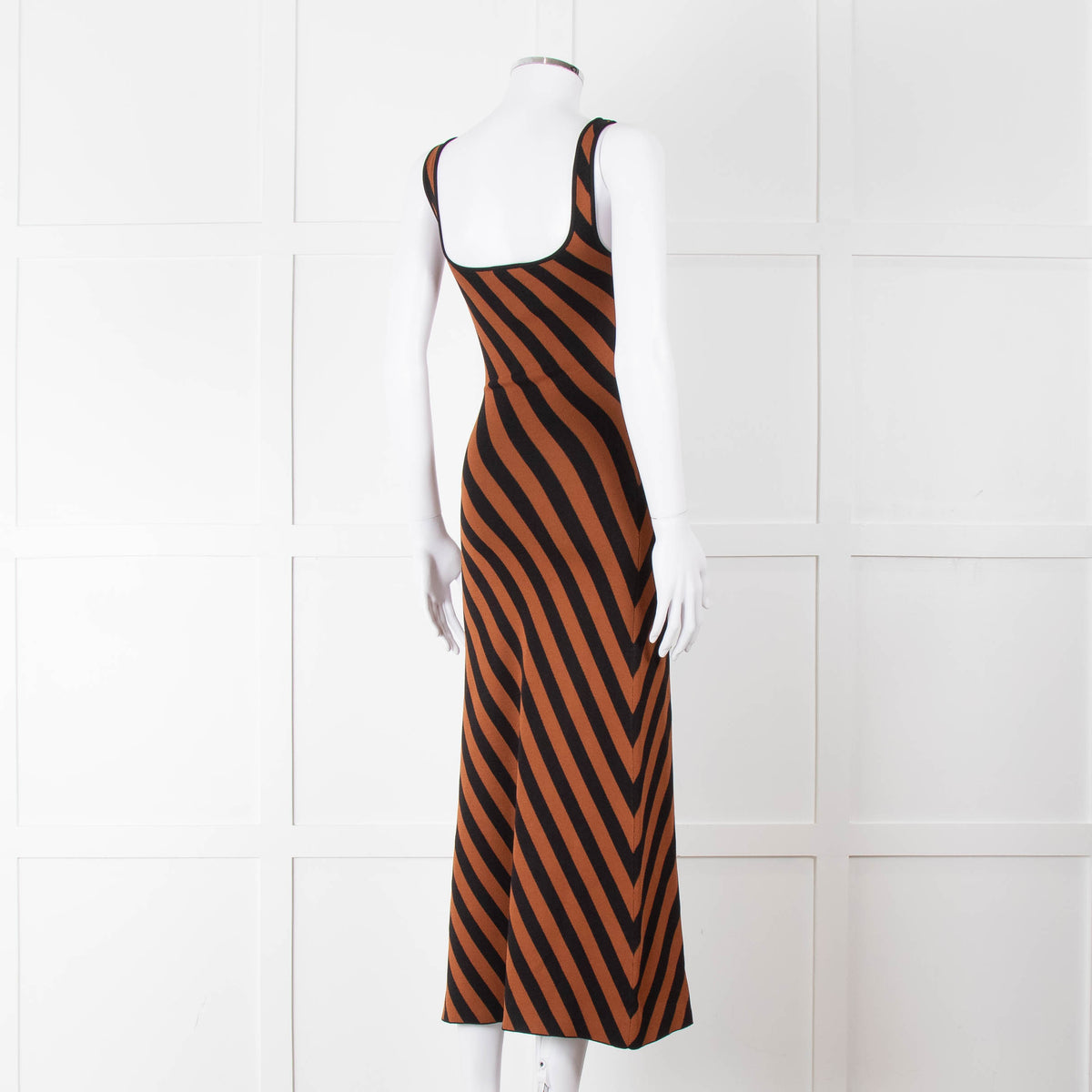 Staud Brown Black Striped Stretchy Sleeveless Dress
