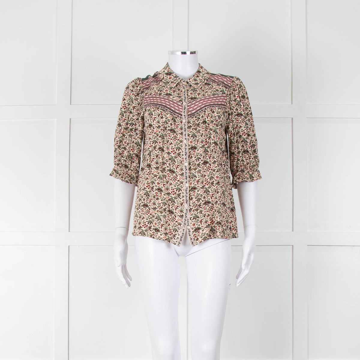Ba&sh Cream Red Green Floral Print Blouse