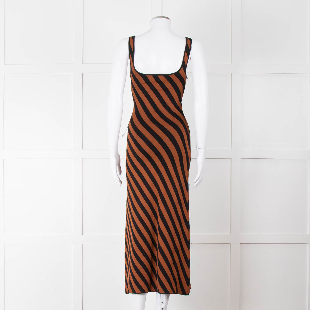 Staud Brown Black Striped Stretchy Sleeveless Dress