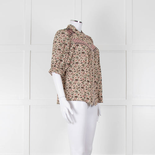 Ba&sh Cream Red Green Floral Print Blouse