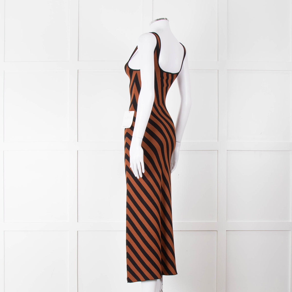 Staud Brown Black Striped Stretchy Sleeveless Dress