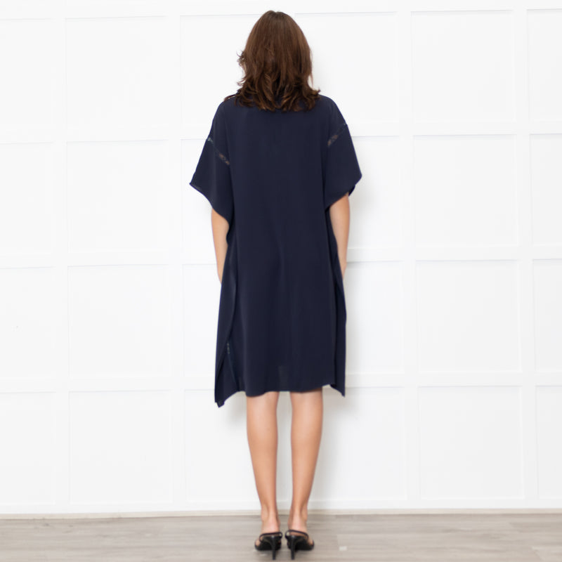 Max Mara Studio Navy Lace Trim Tunic Dress