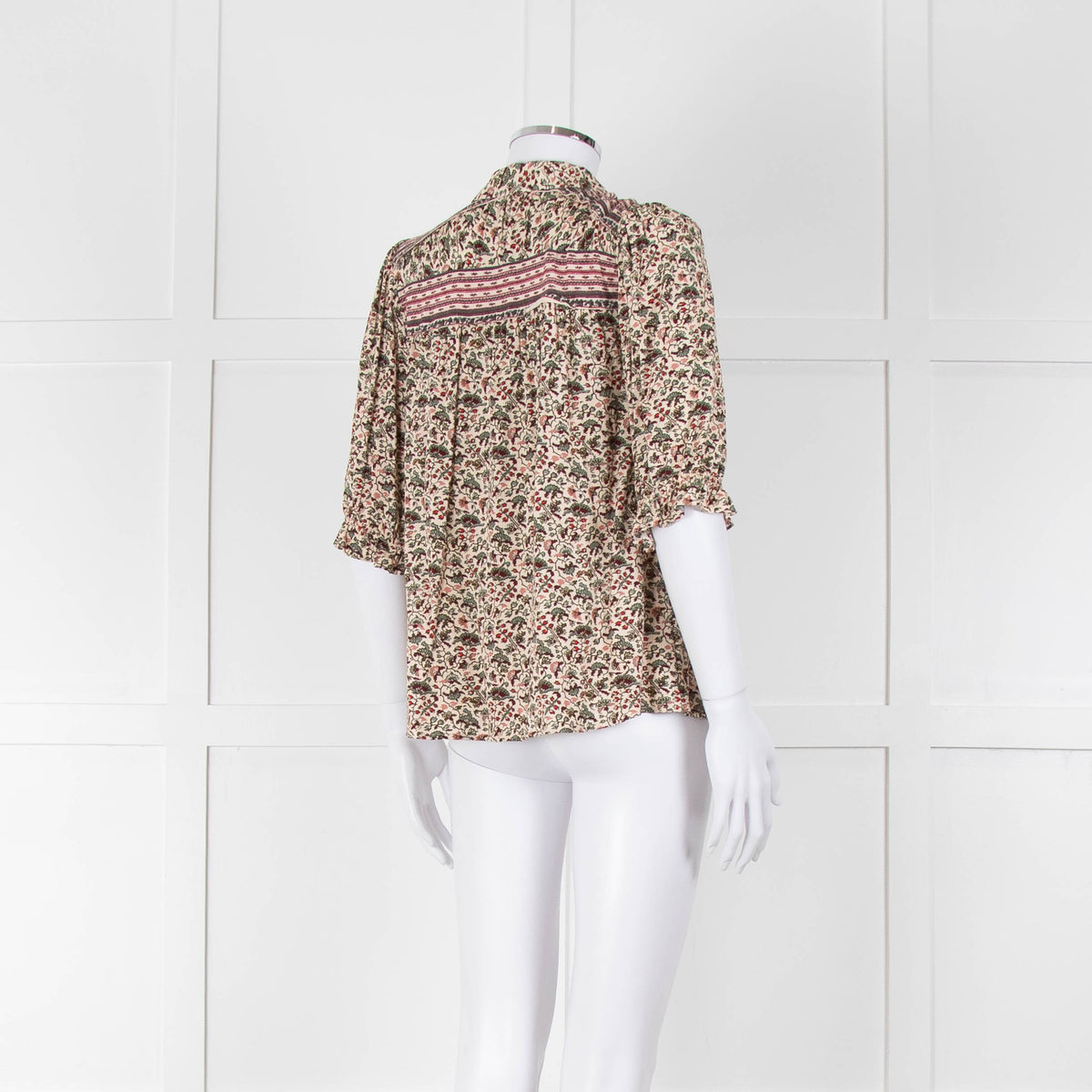 Ba&sh Cream Red Green Floral Print Blouse
