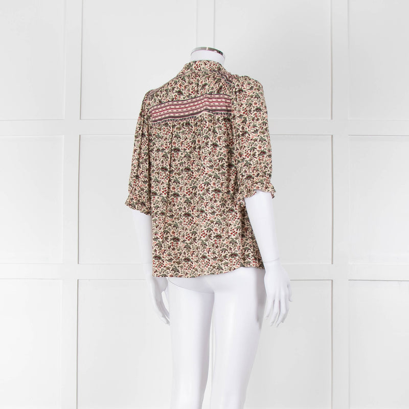 Ba&sh Cream Red Green Floral Print Blouse