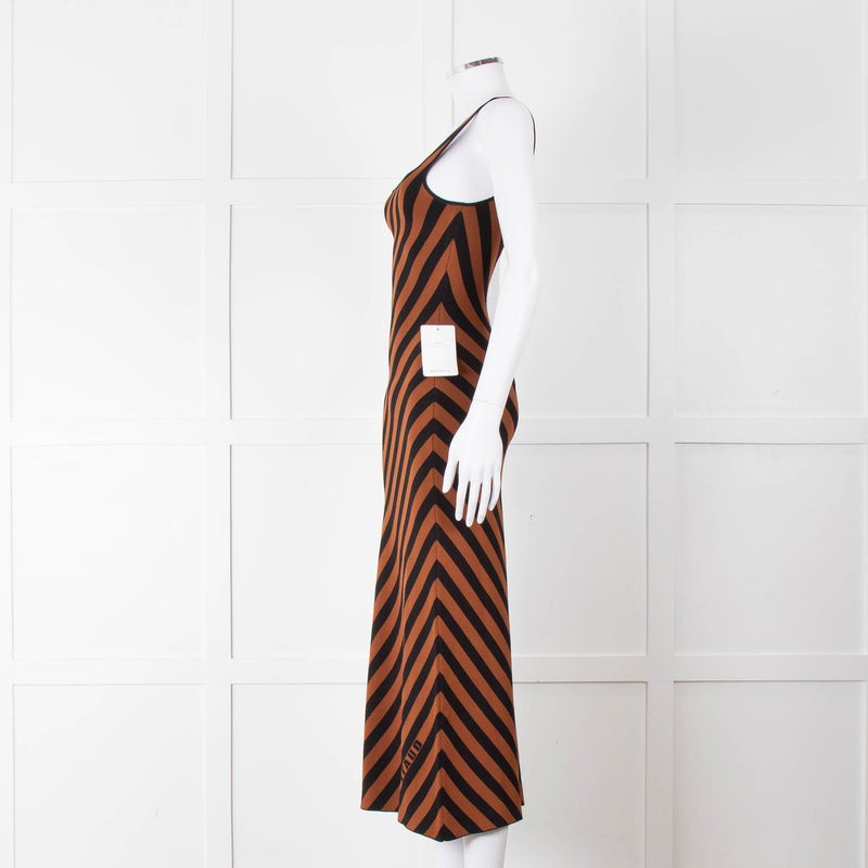 Staud Brown Black Striped Stretchy Sleeveless Dress