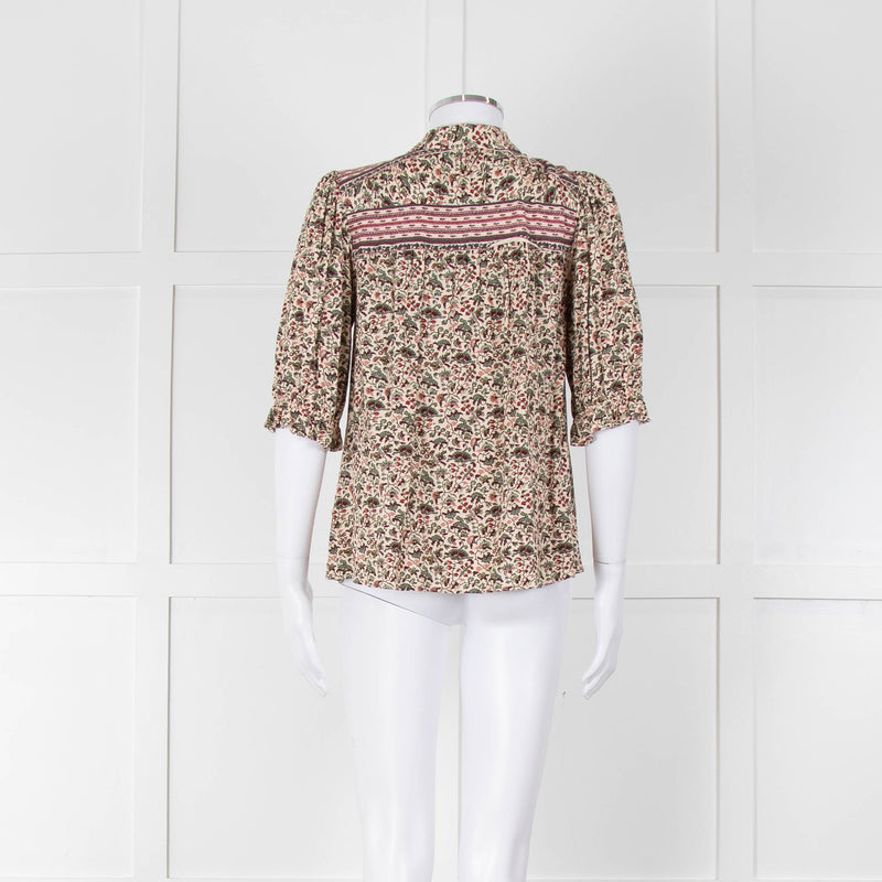 Ba&sh Cream Red Green Floral Print Blouse