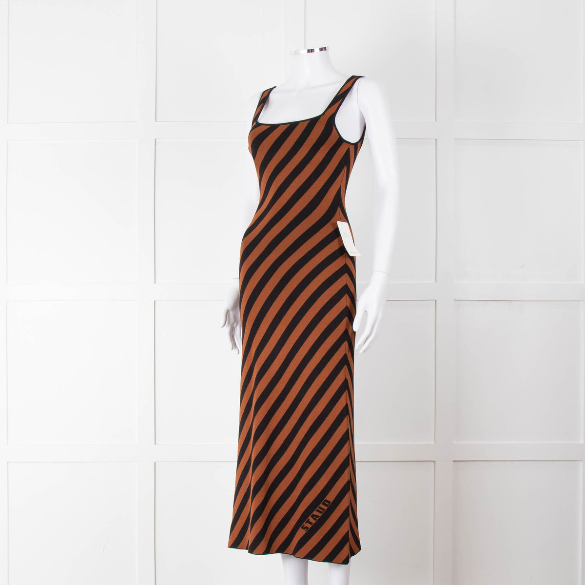 Staud Brown Black Striped Stretchy Sleeveless Dress