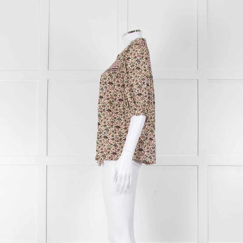 Ba&sh Cream Red Green Floral Print Blouse