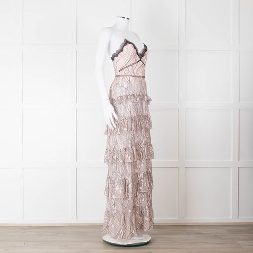 Nicholas Pale Pink Tiered Lace Maxi Dress