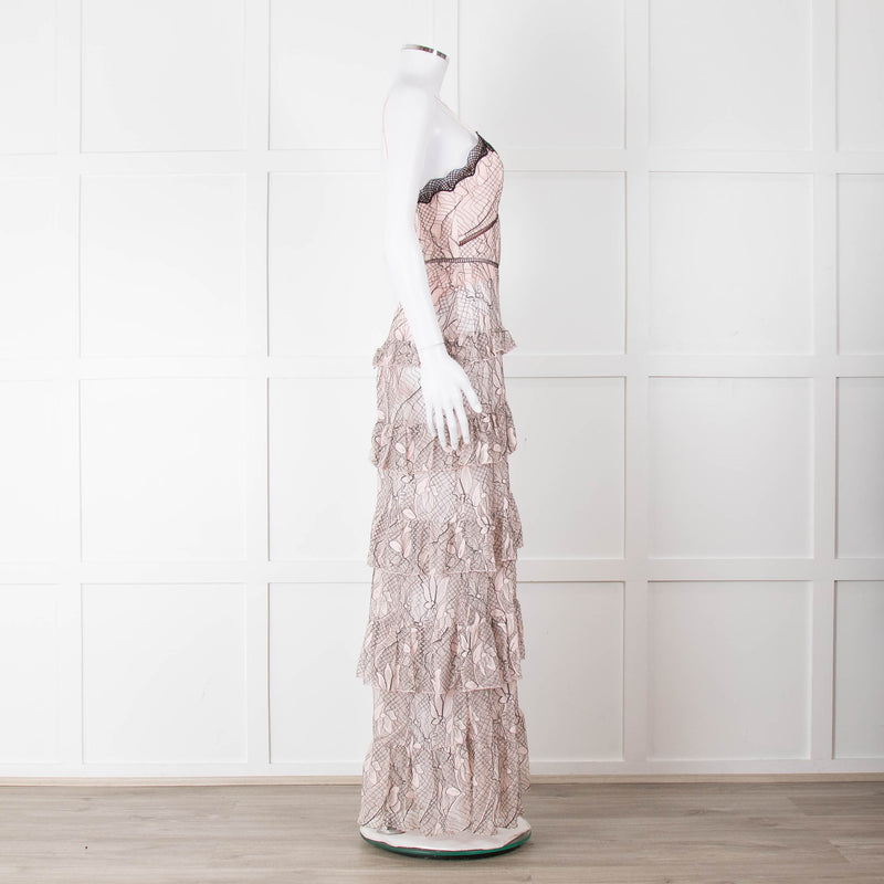 Nicholas Pale Pink Tiered Lace Maxi Dress