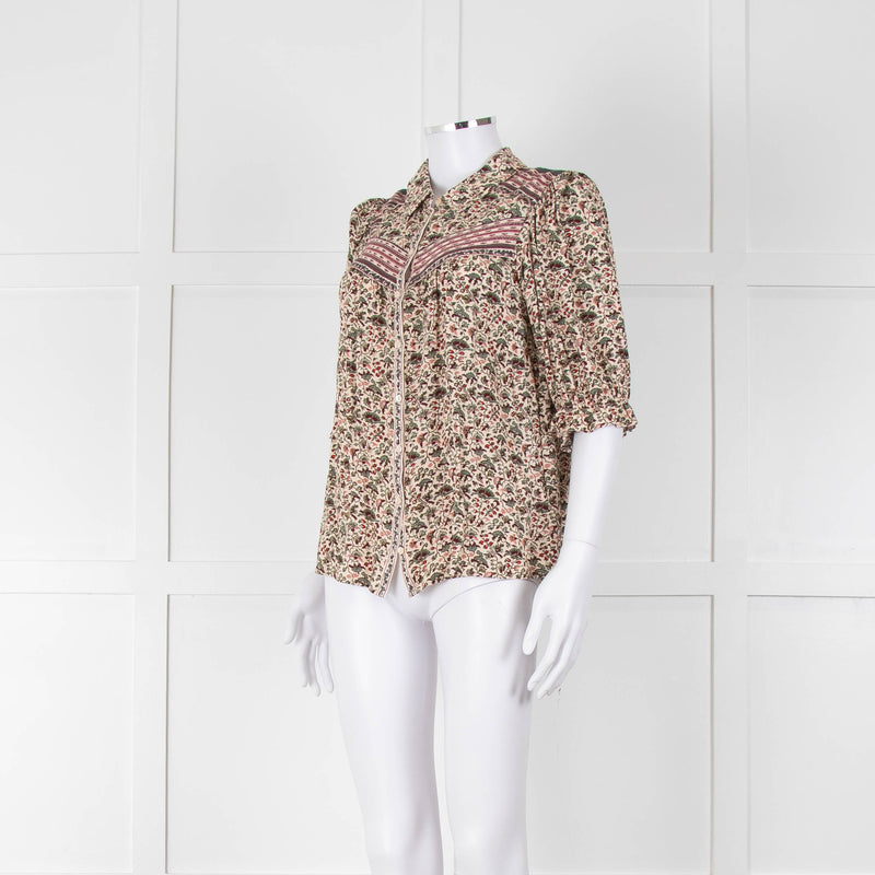 Ba&sh Cream Red Green Floral Print Blouse