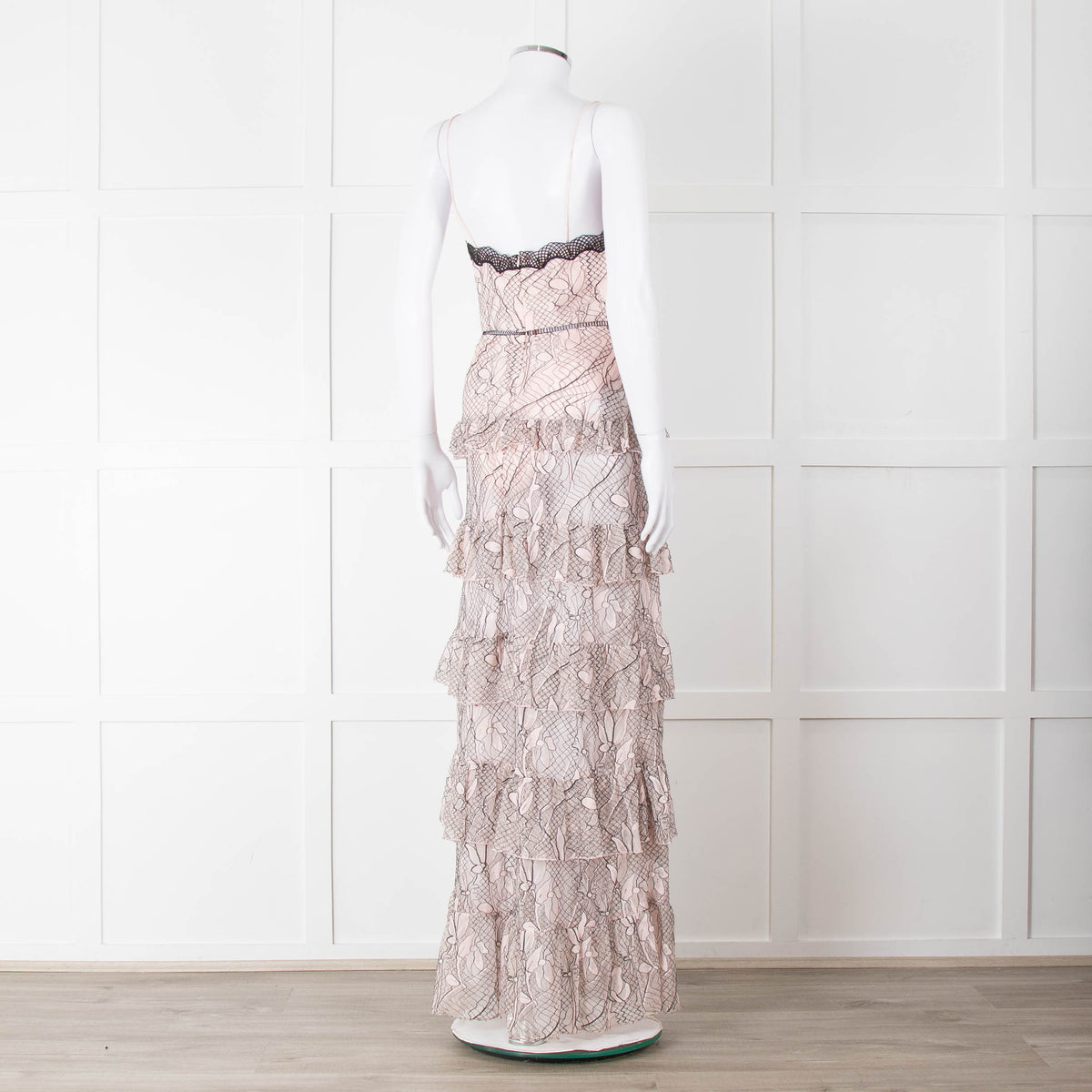Nicholas Pale Pink Tiered Lace Maxi Dress