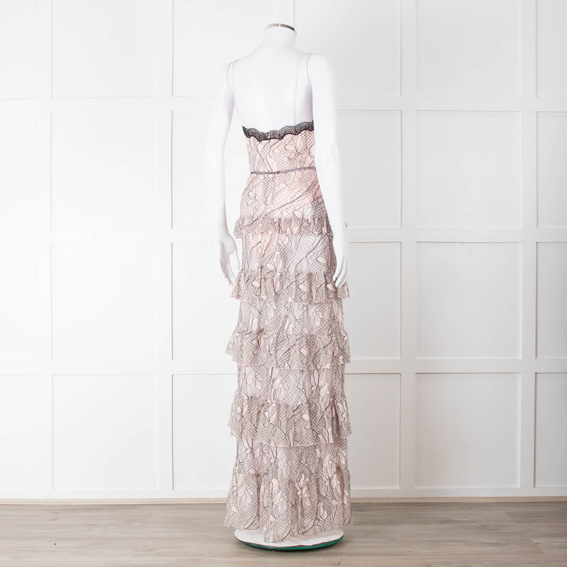 Nicholas Pale Pink Tiered Lace Maxi Dress