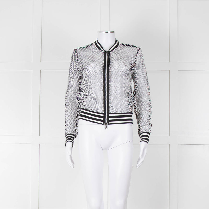 Marc Cain White Black Net Zip Up Bomber Jacket