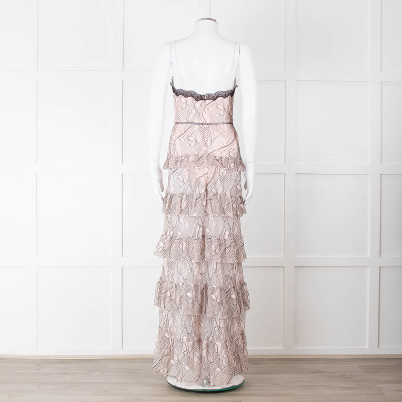 Nicholas Pale Pink Tiered Lace Maxi Dress